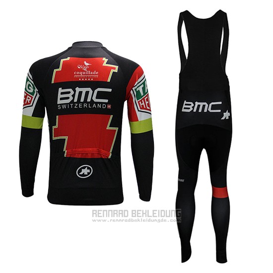 2017 Fahrradbekleidung BMC Rot und Grun Trikot Langarm und Tragerhose